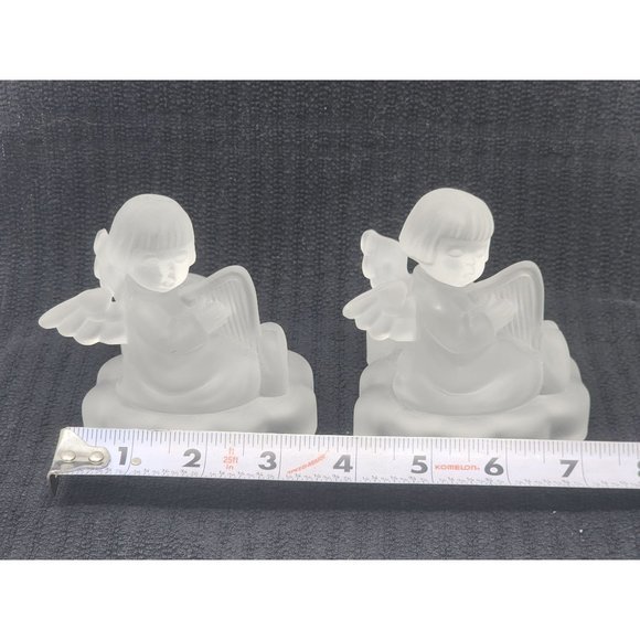 2 Vintage 1995 MJ Hummel Frosted Glass Crystal‎ Angel Candle Holder Avon - Picture 8 of 11